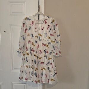 White Dress with Colorful boot Print